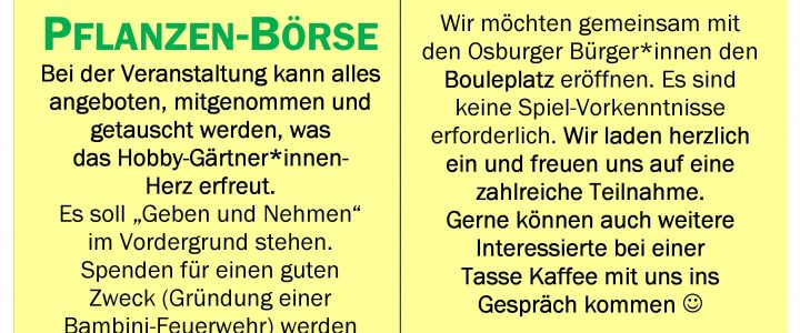 Pflanzenbörse, Oster-Boulen & Ostereierverkauf an Ostersamstag